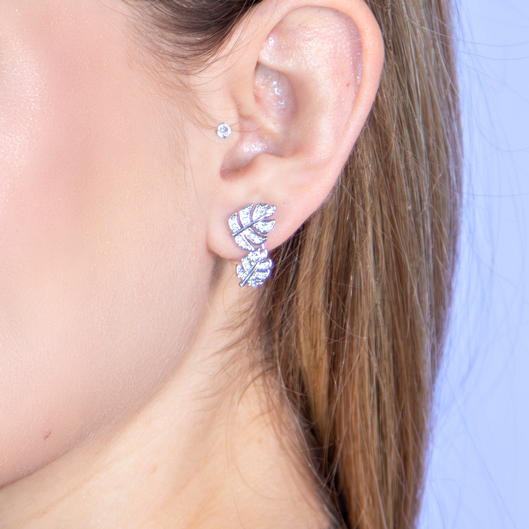 Brinco Folha Duplo Cravejado Banhado