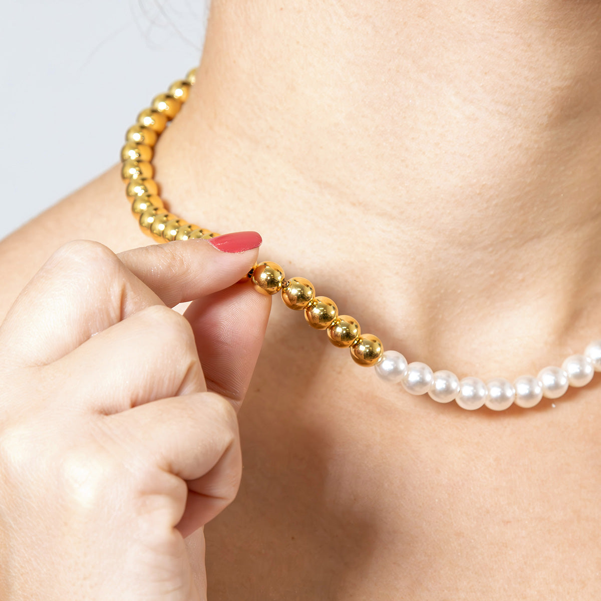 Colar com Perola e Bolinhas Lisa