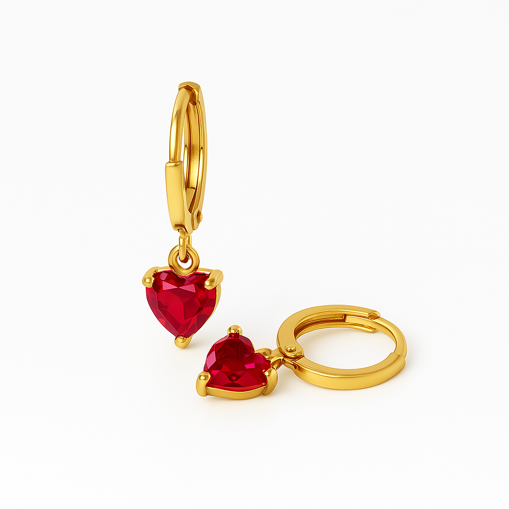 Brinco Argola Click Pedra de Zircônia em Coração Banhado em Ouro 18K