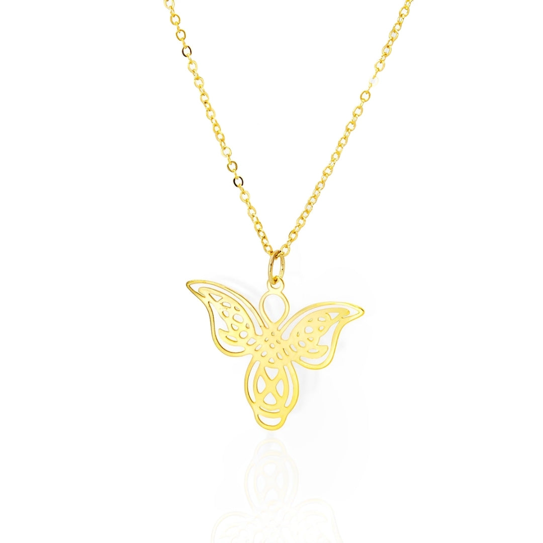 Colar Pingente Anjo Vazado | Banhado a Ouro 18k