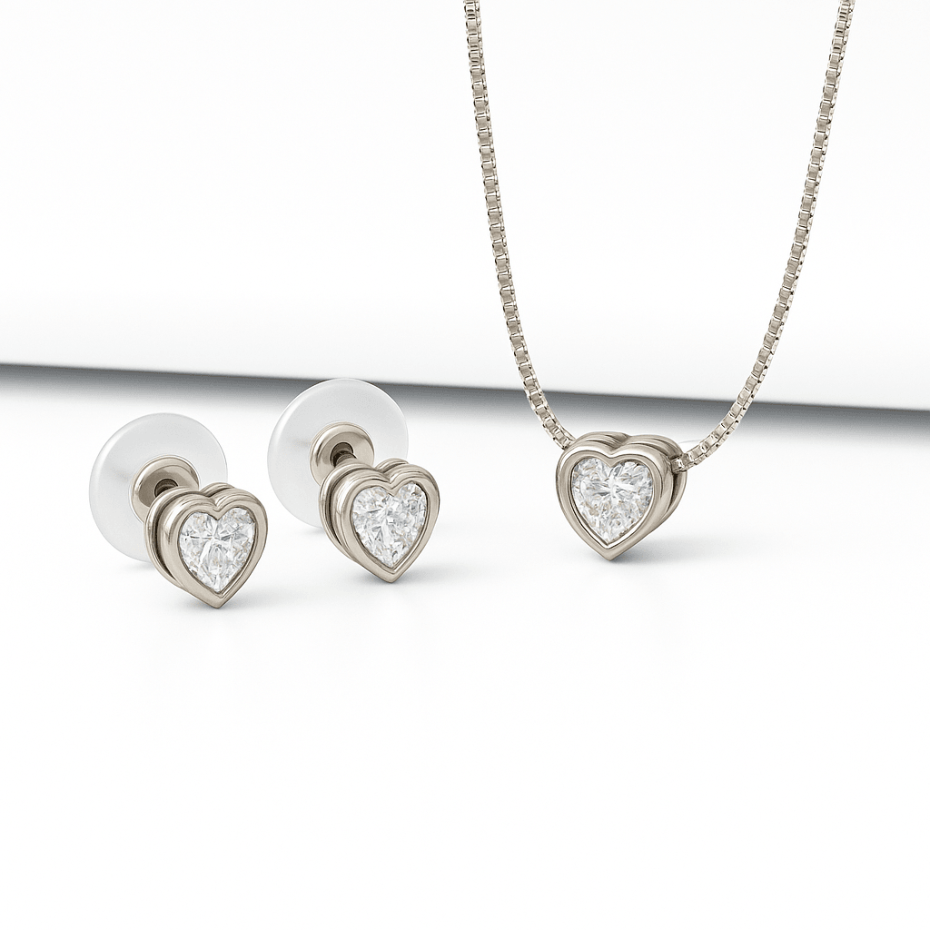 Conjunto Ponto de Luz Coração Banhado em Ouro 18K