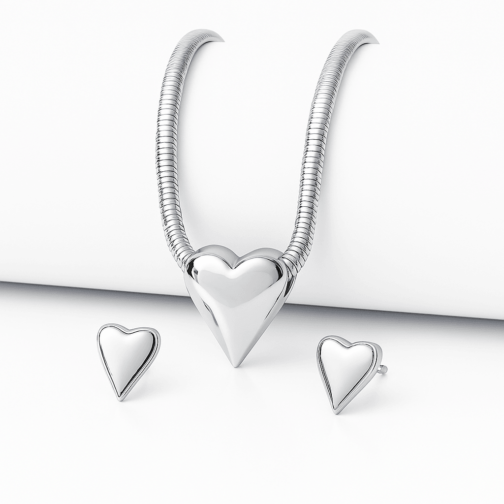 Conjunto Coração Brinco e Colar Fio Alemão