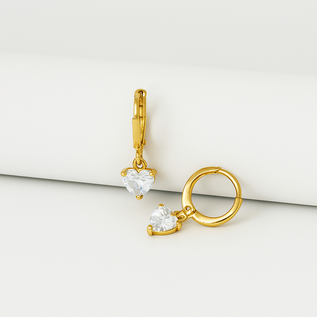 Brinco Argola Click Pedra de Zircônia em Coração Banhado em Ouro 18K