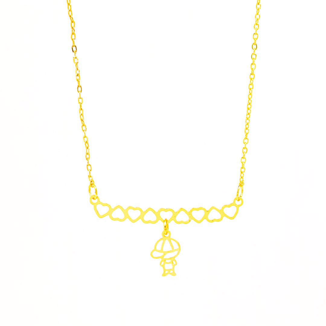 Colar Personalizado Canga Corações e Filho(a) Banhado em Ouro 18k