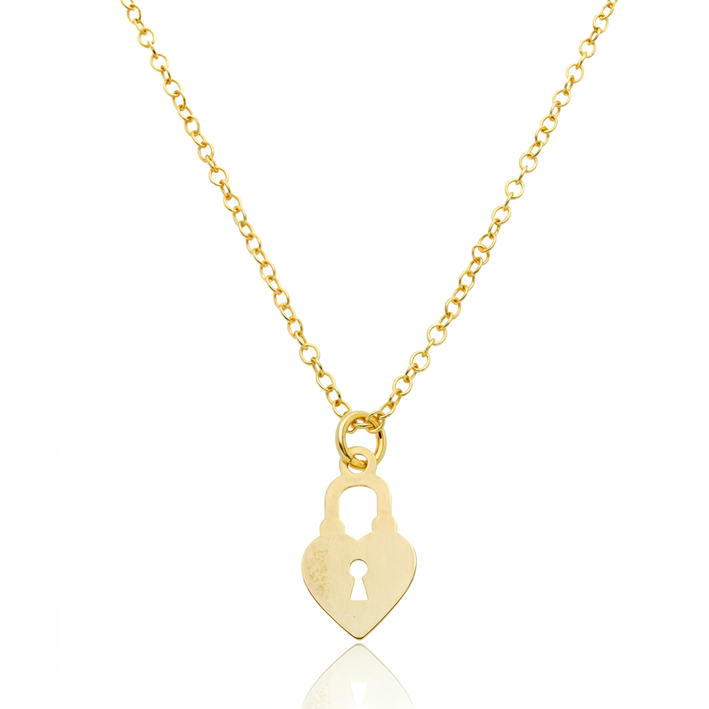 Colar Coração com Cadeado Banhado a Ouro 18k | Mansão Joias