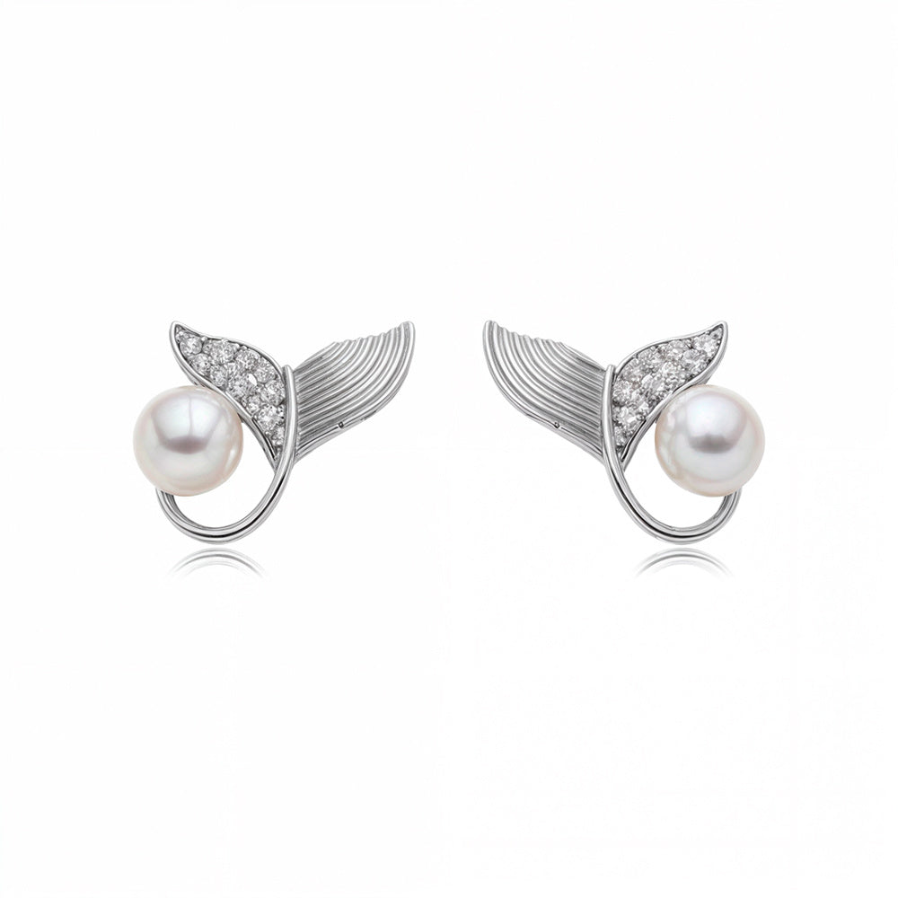 Brinco Pino Rabo de Sereia Cravejado em Zircônia e Pérola