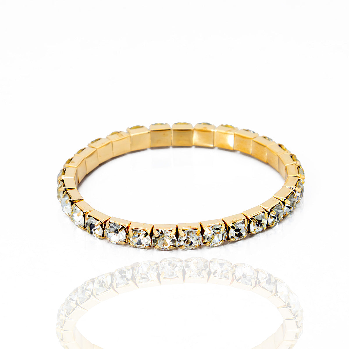 Pulseira Riviera Com Ajuste de Elastico Banhado Ouro 18K e Prata