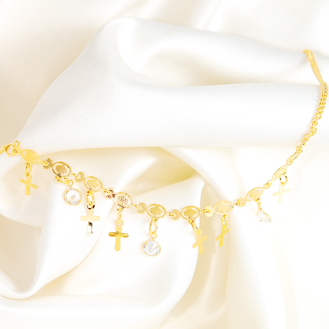 Colar Cruz Com Cristais Banhado