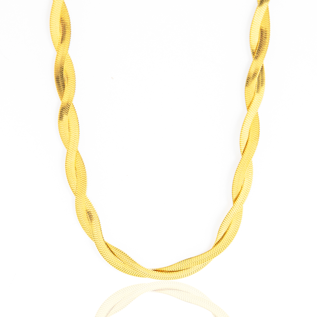 Colar Fita Laminada Trançada Banhado