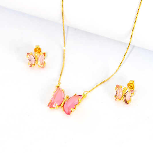 Conjunto Colar e Brinco Borboleta Quatzo