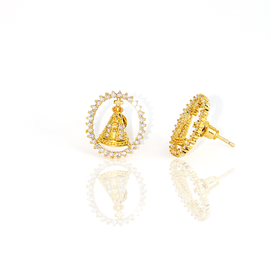 Brinco Oval Nossa Senhora Banhado Cravejado