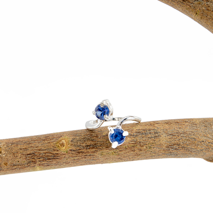 Anel 2 Cristais Artificiais Ágata Azul Banhado