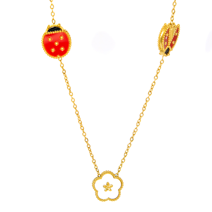 Corrente de Pingente Flor e Joaninha