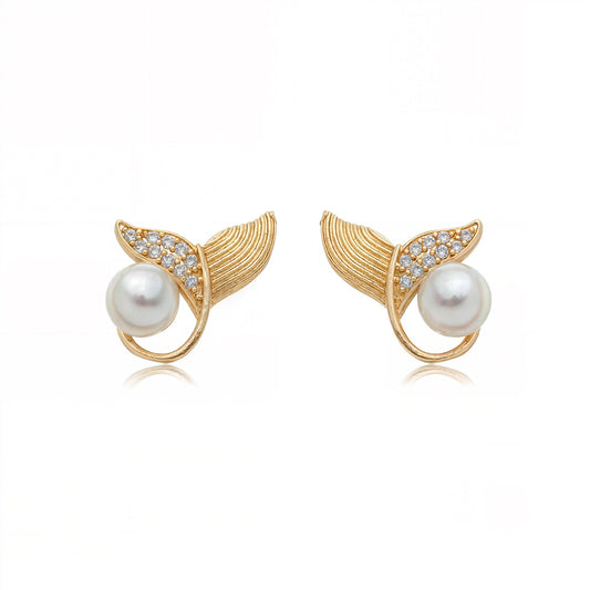 Brinco Pino Rabo de Sereia Cravejado em Zircônia e Pérola