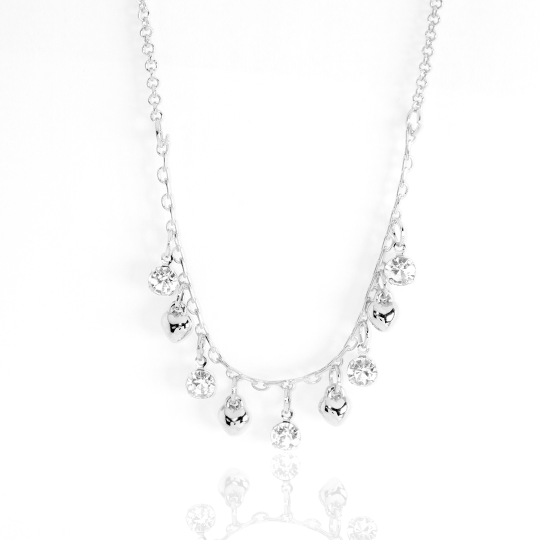 Colar Delicado Corações Com Zircônias Penduradas Banhado