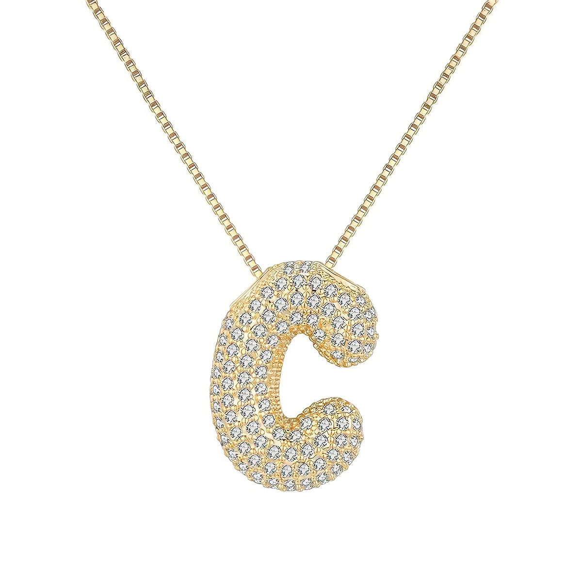 Colar Letra Bubble Cravejada em Zircônia Banhado em Ouro 18K