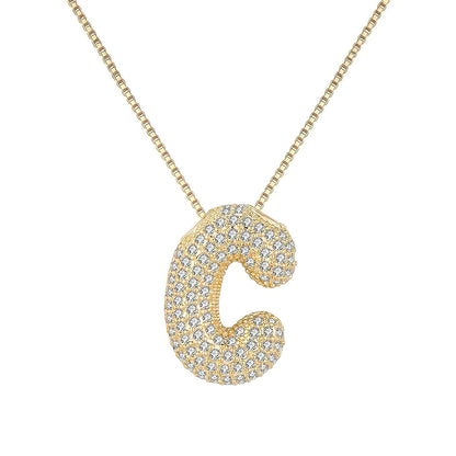 Colar Letra Bubble Cravejada em Zircônia Banhado em Ouro 18K