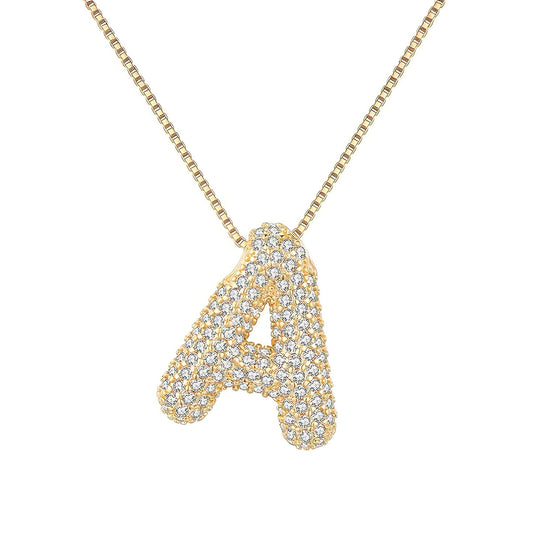 Colar Letra Bubble Cravejada em Zircônia Banhado em Ouro 18K