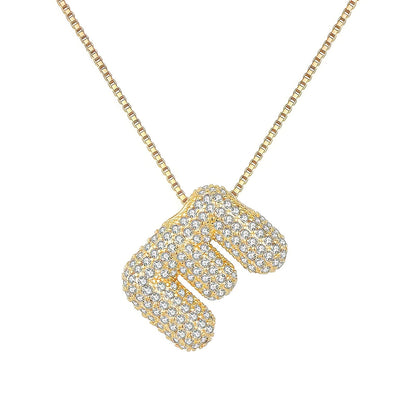 Colar Letra Bubble Cravejada em Zircônia Banhado em Ouro 18K