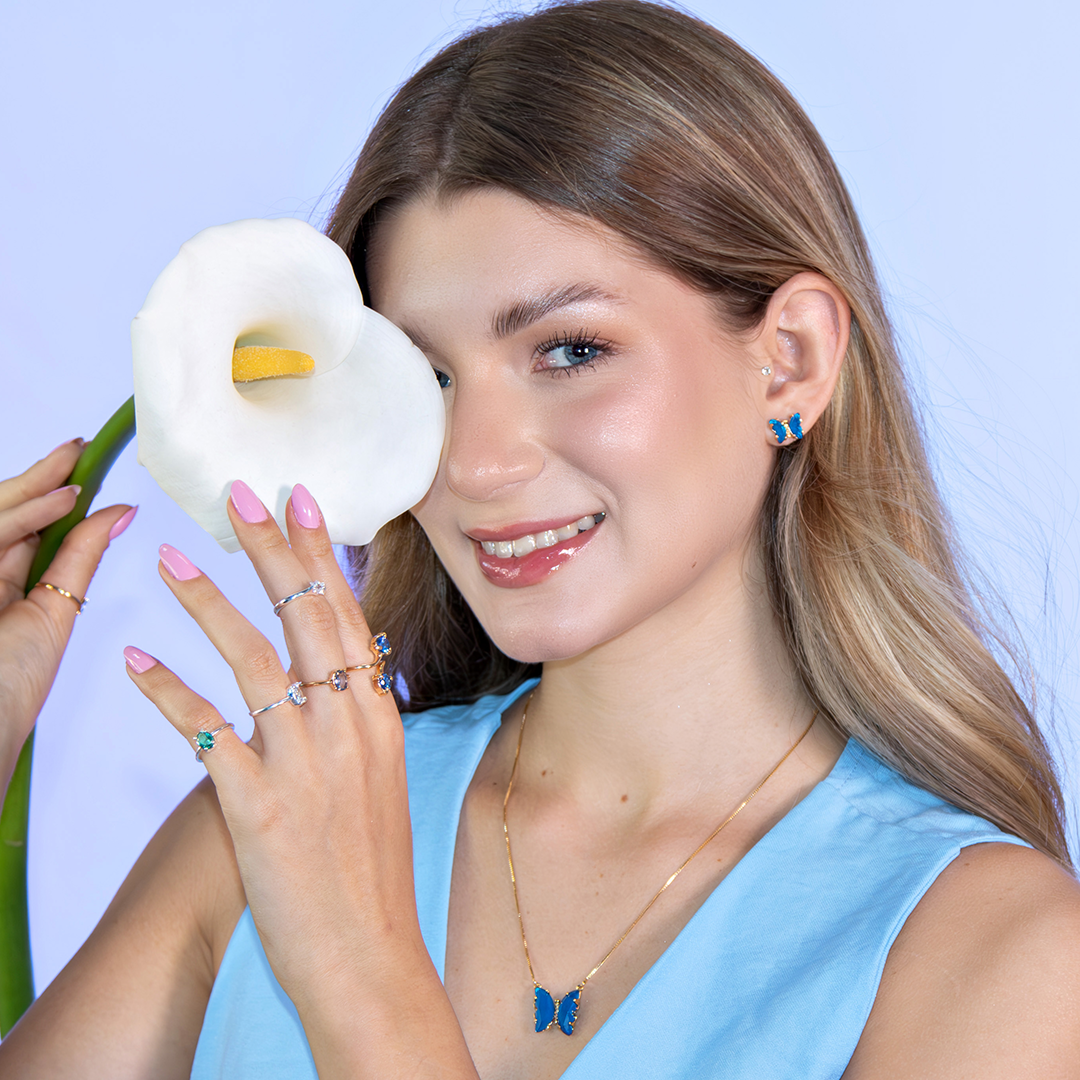 Conjunto Colar e Brinco Borboleta Safira