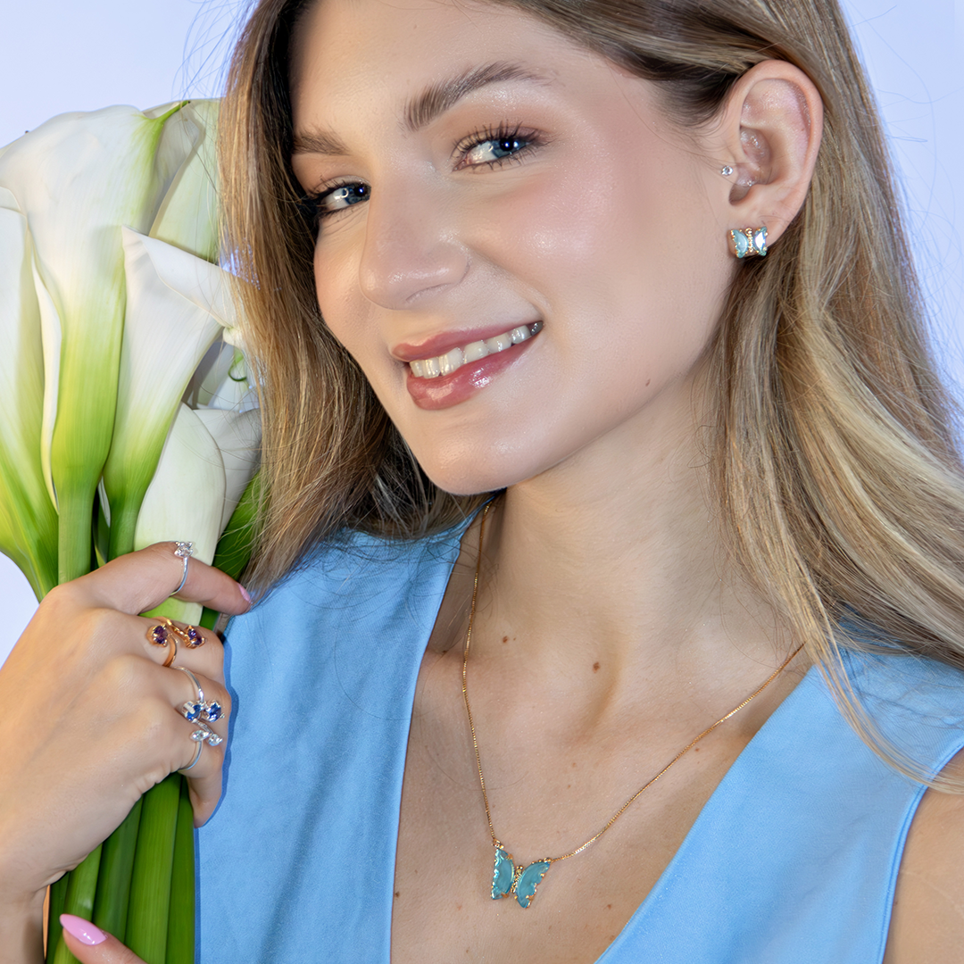 Anel 2 Cristais Artificiais Ametista Banhado