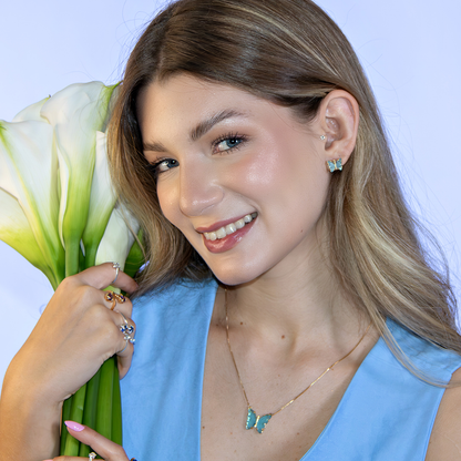 Conjunto Colar e Brinco Borboleta Turquesa