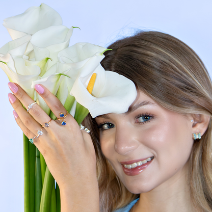 Anel 2 Cristais Artificiais Ágata Azul Banhado