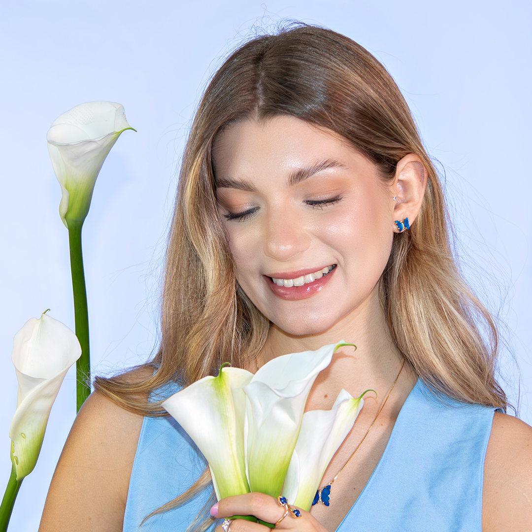 Conjunto Colar e Brinco Borboleta Safira