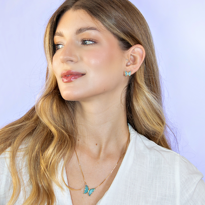 Conjunto Colar e Brinco Borboleta Turquesa