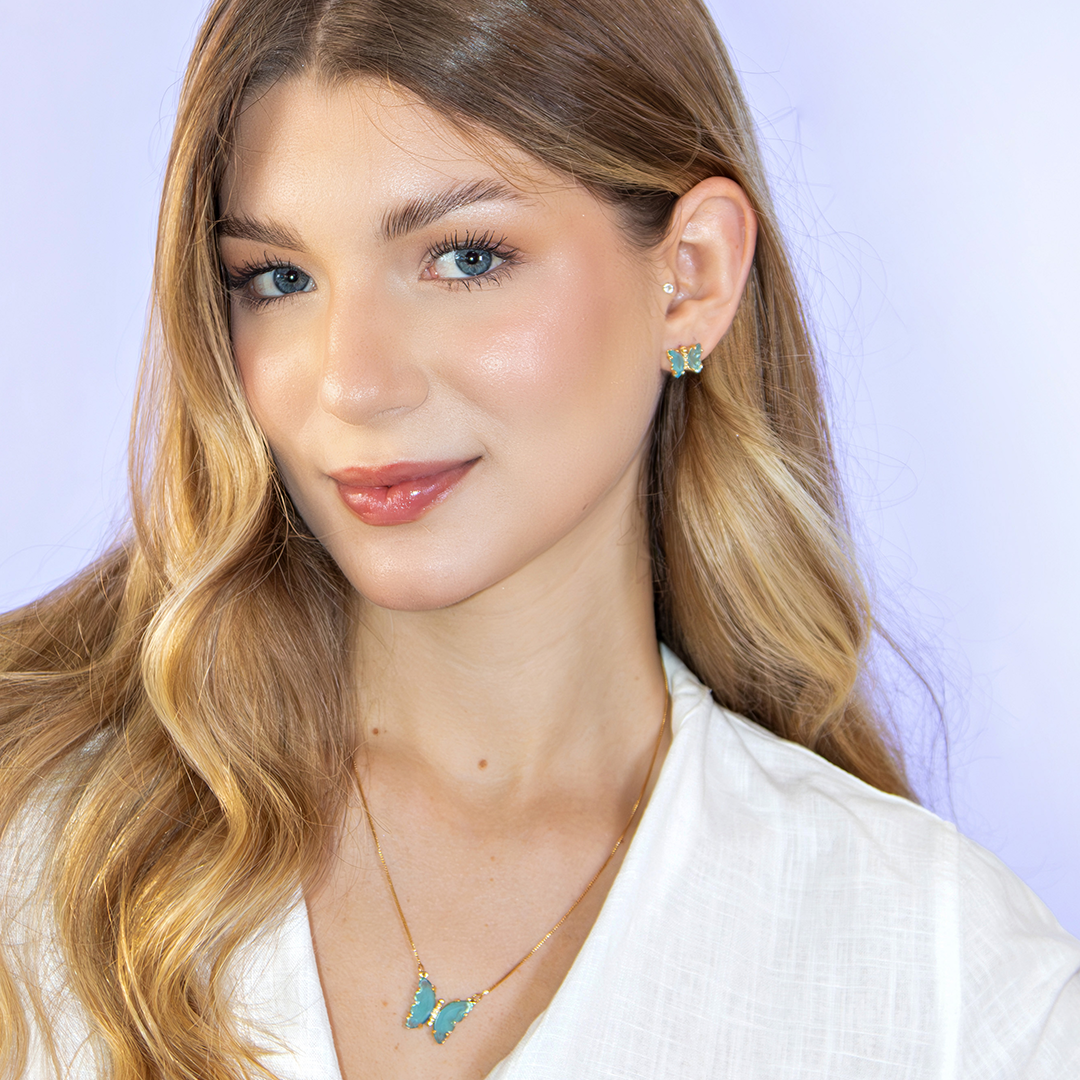 Conjunto Colar e Brinco Borboleta Turquesa