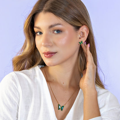Conjunto Colar e Brinco Borboleta Esmeralda