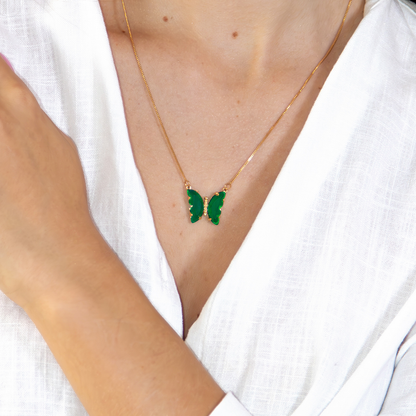 Conjunto Colar e Brinco Borboleta Esmeralda