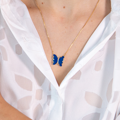 Conjunto Colar e Brinco Borboleta Safira