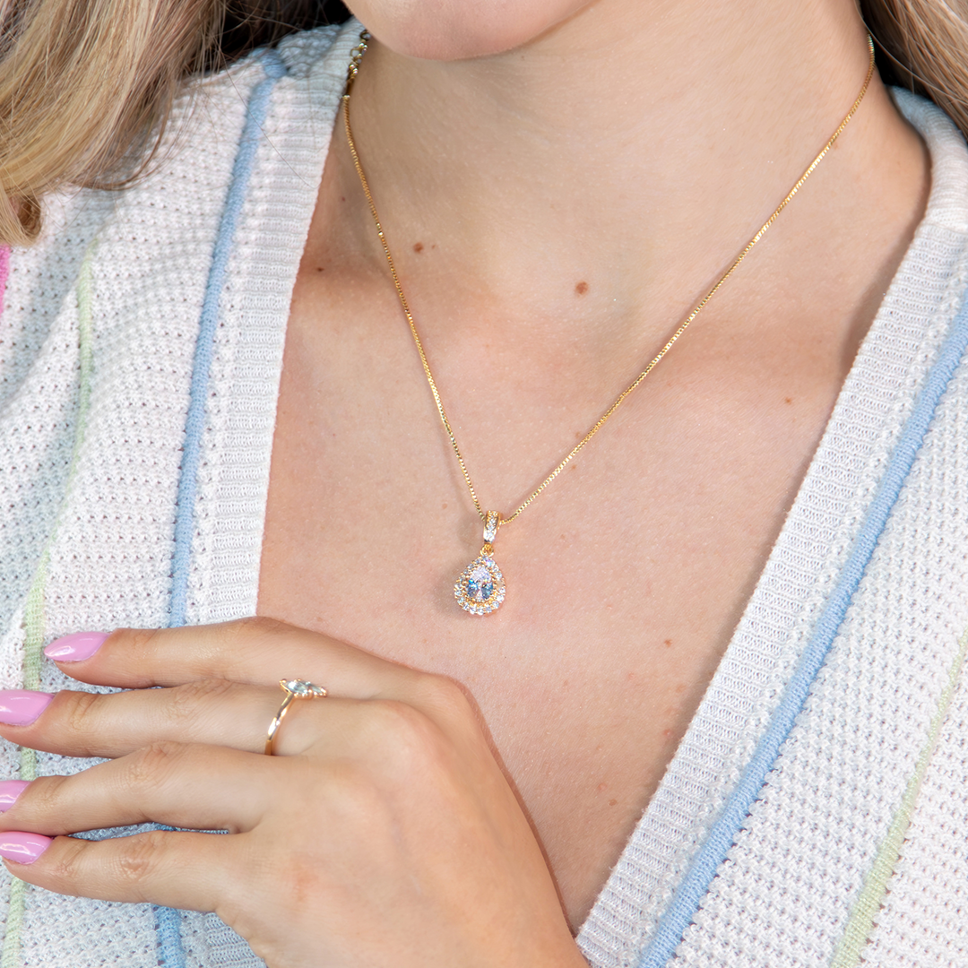 Conjunto Gota Brilhante Pequena Cravejado Banhado