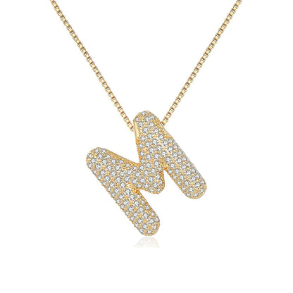 Colar Letra Bubble Cravejada em Zircônia Banhado em Ouro 18K