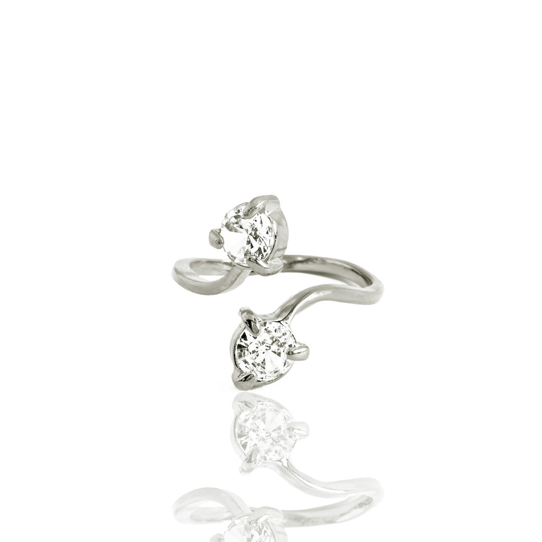 Anel 2 Cristais Artificiais Banhado