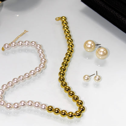 Brinco Pérola Médio Pino Aço Inoxidável