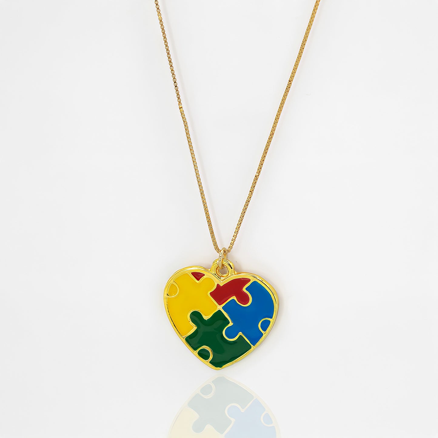 Colar Símbolo Autismo Resina Colorido Banhado em Ouro 18K