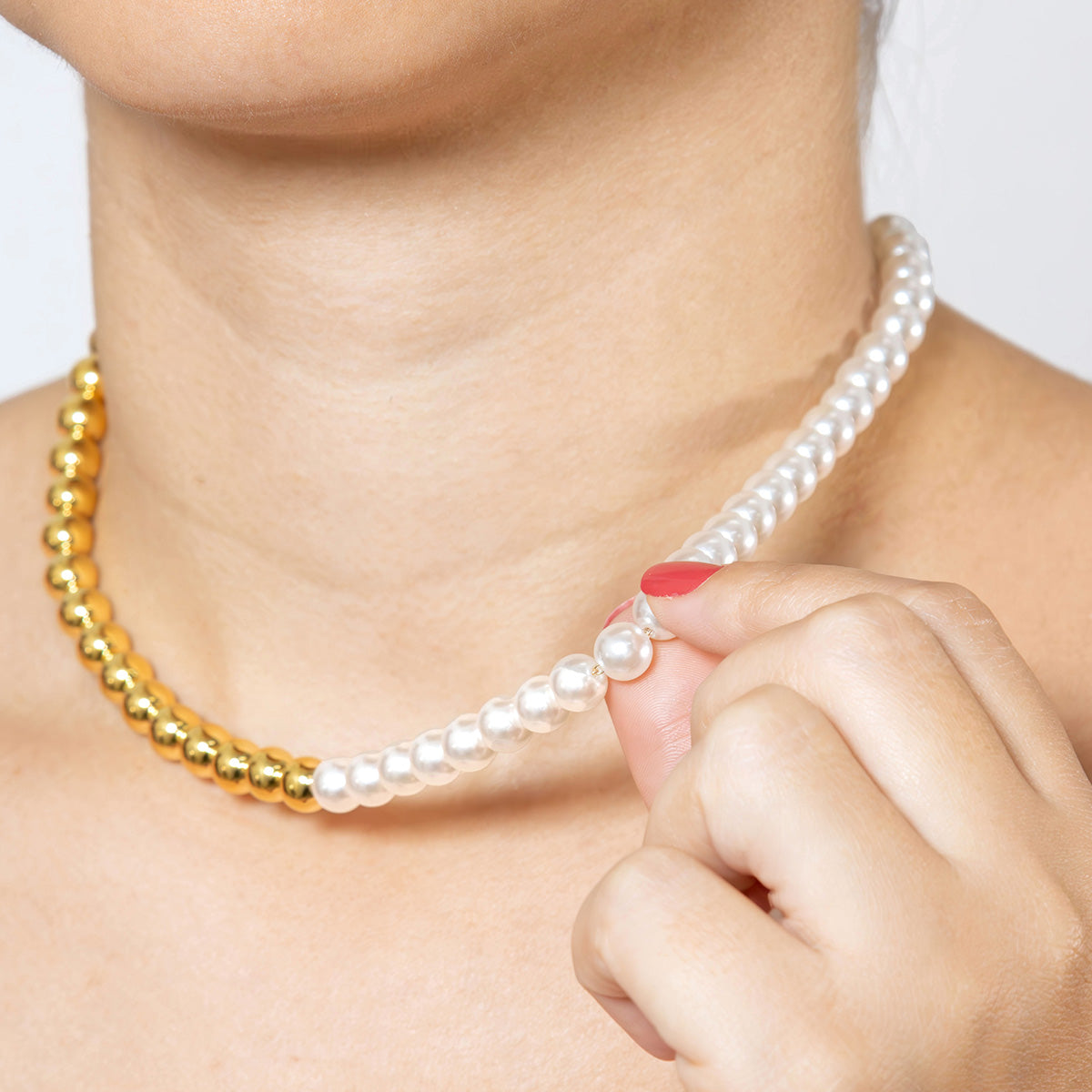 Colar com Perola e Bolinhas Lisa