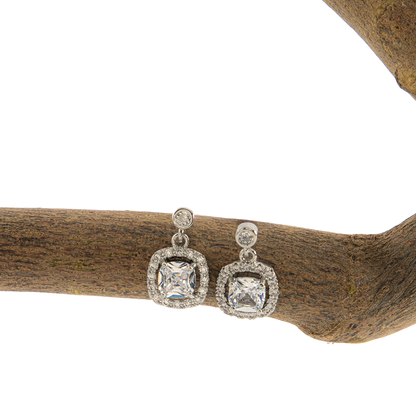 Brinco de Pino Com Pedra Cristal Quadrada