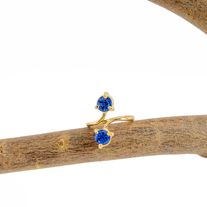 Anel 2 Cristais Artificiais Ágata Azul Banhado