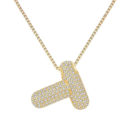 Colar Letra Bubble Cravejada em Zircônia Banhado em Ouro 18K
