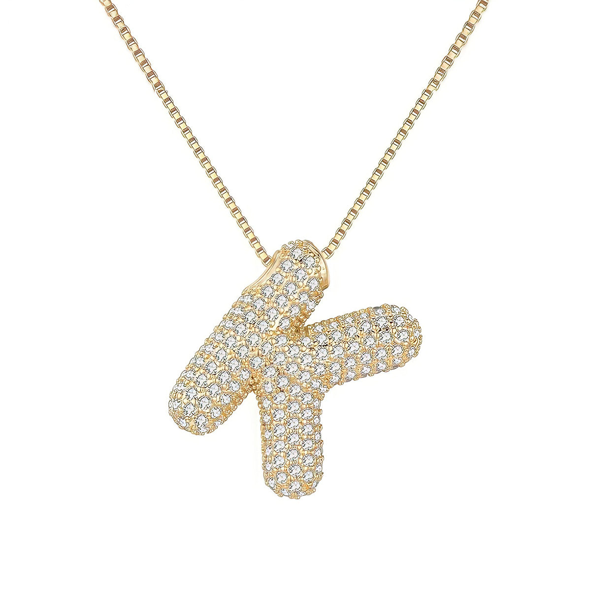 Colar Letra Bubble Cravejada em Zircônia Banhado em Ouro 18K