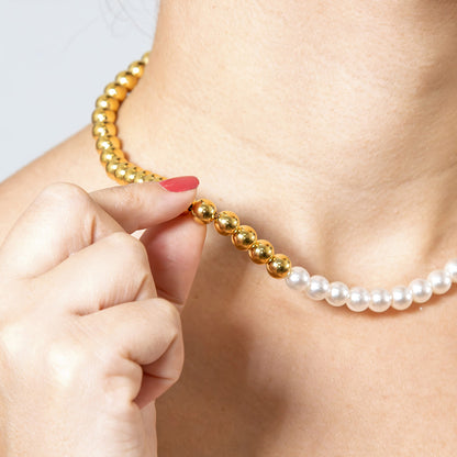 Colar com Perola e Bolinhas Lisa