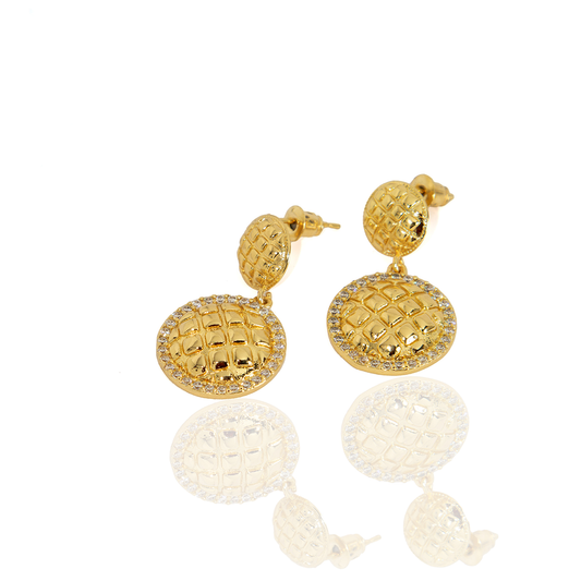 Brinco Duplo Redondo com Textura Geométrica Banhado