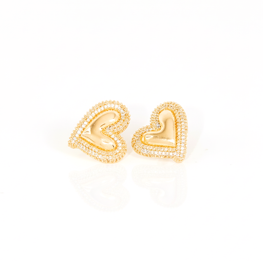Brinco Coração Cravejado Maximalista Banhado