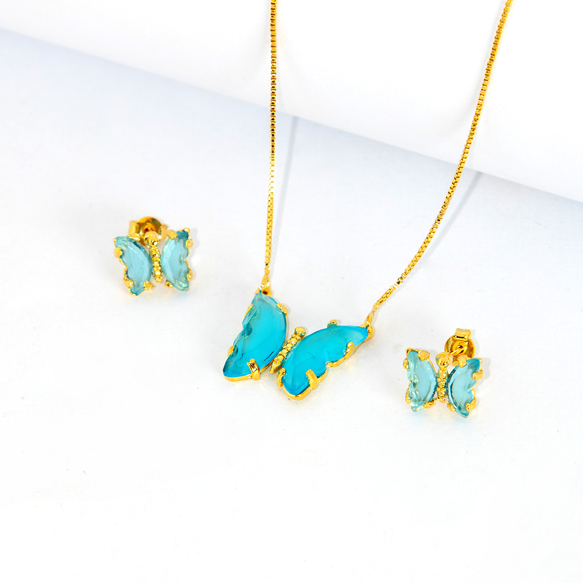 Conjunto Colar e Brinco Borboleta Turquesa