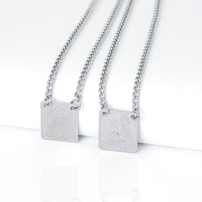 Escapulário Sagrado Coração de Jesus e Nossa S. do Carmo em Aço Inox