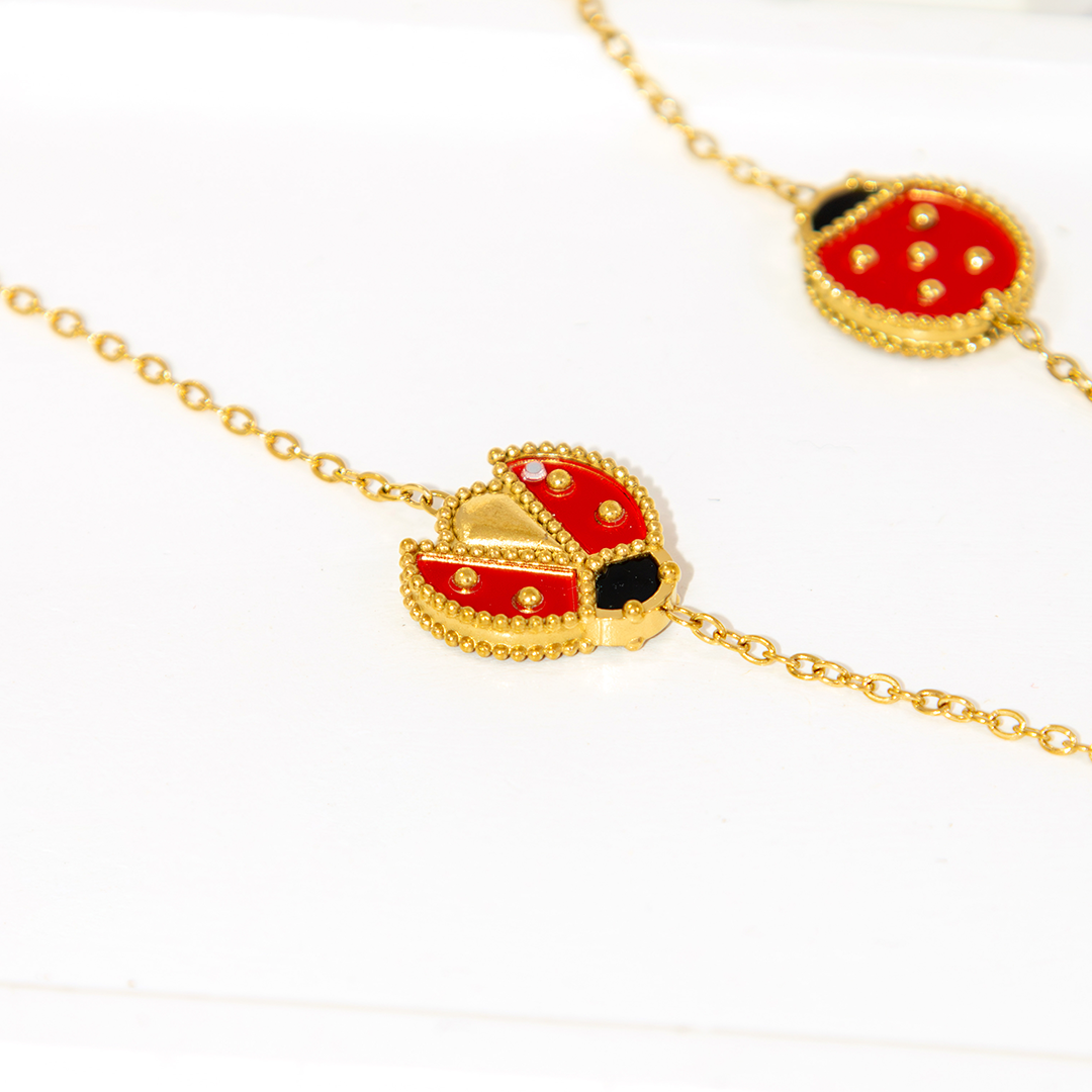 Corrente de Pingente Flor e Joaninha