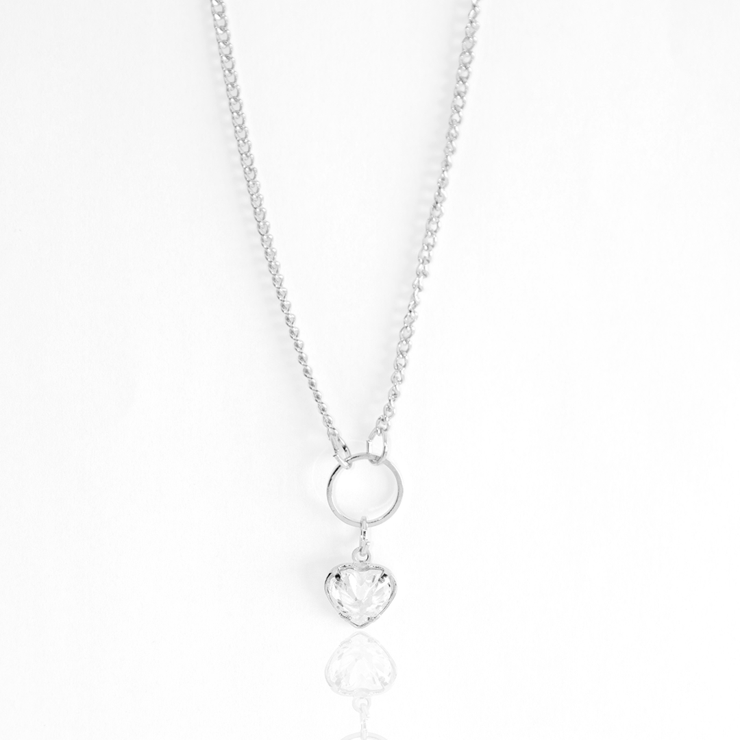 Colar Delicado Com Cristal Coração E Argola Central Banhado